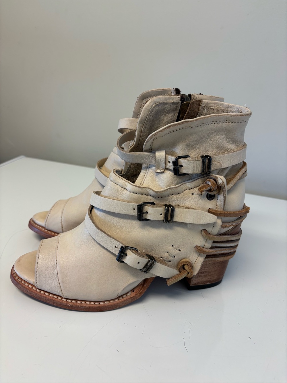 Freebird Carter Leather Buckle Peep Toe Ankle Boots Women’s Size 7